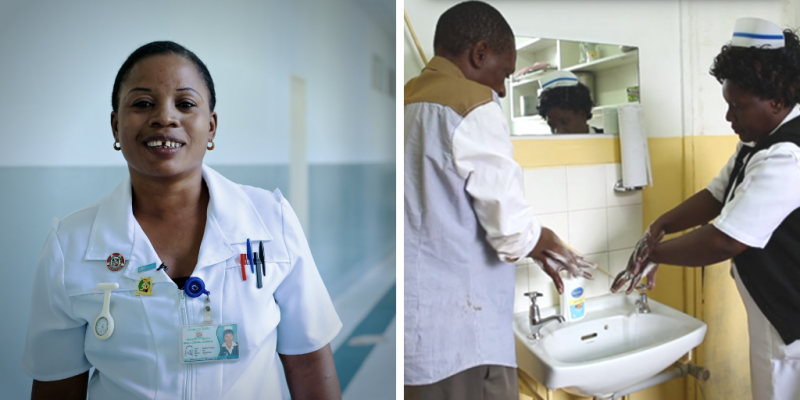 Nurses from Ndola Hospital, Zambia filming for hand-washing and hygiene film Mr Tembo Comes Clean!